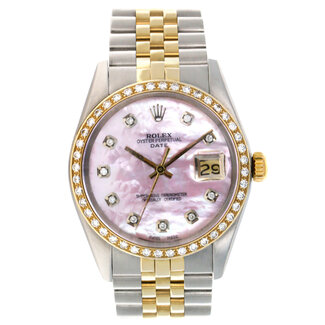 Rolex Watches ROLEX DATE 34MM PINK MOP DIAL DIAMOND BEZEL #1505
