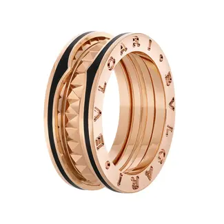 WF 18KT YELLOW GOLD BVLGARI RING BLACK CERAMIC SIZE 5.5