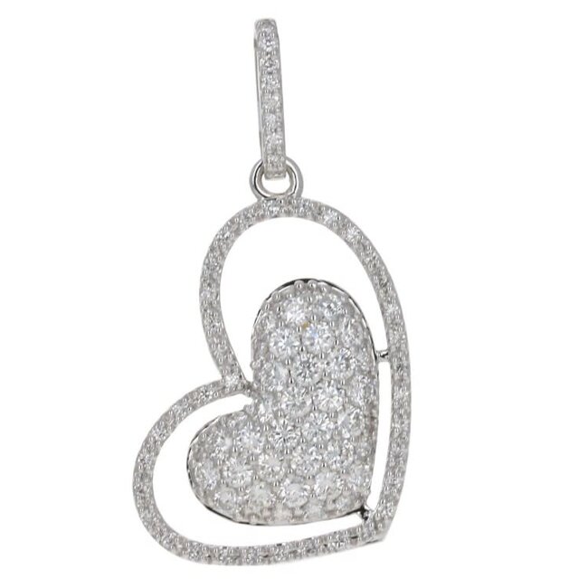 VHV (JEWELERY) WF 14KT WHITE GOLD LAB GROWN DIAMOND DOUBLE HEART PENDANT