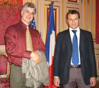 Tom Metzler with Cyril Maillot (of Corelli Strings and Aubert Lutherie), at a reception at the mayors palace in Lyon, France.