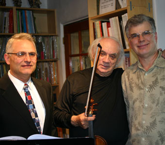 Russian violinist Daniel Shindaryev (center) plays an evening of Paganini Caprices from a new edition of these works by Gregory Shir (left).