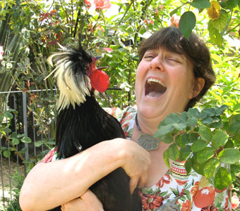 A favorite photo of Barbara and her rooster!