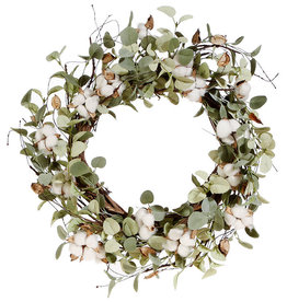 22" Eucalyptus and Cotton Wreath