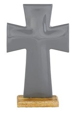 8" Enamel Grey Cross on Stand