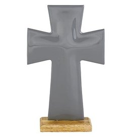 8" Enamel Grey Cross on Stand