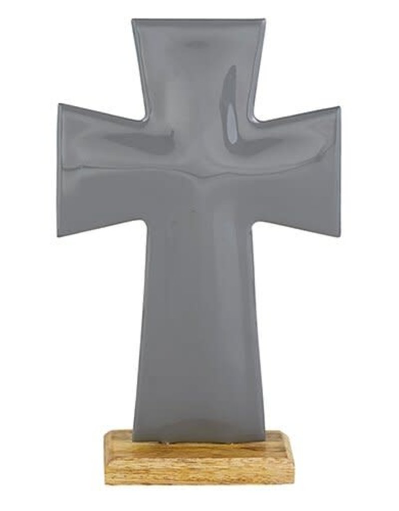 8" Enamel Grey Cross on Stand