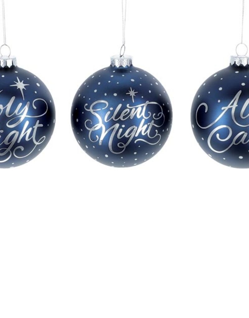 DARK BLUE AND SILVER GLASS ORNAMENTS w/ Message
