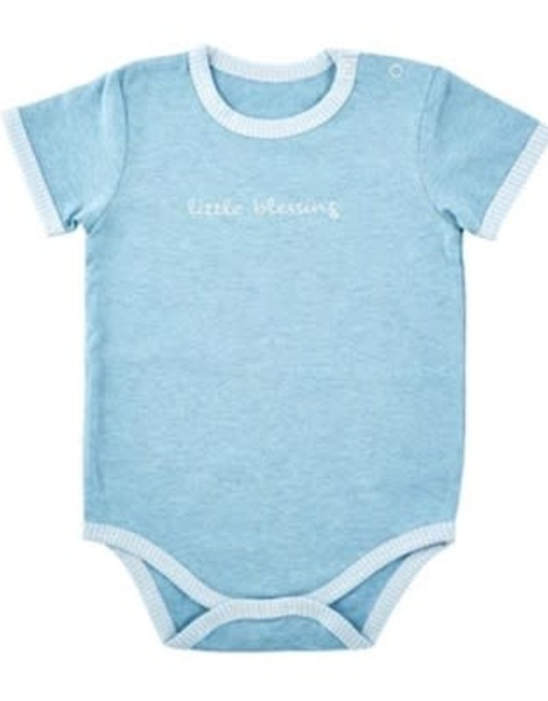 Little Blessing Snapshirt, Cream and Blue, 0-3 Months
