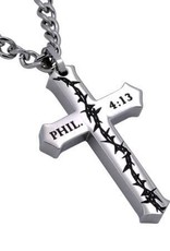 Men's Stainless Steel Philippians 4:13 Crown Of Thorns Necklace