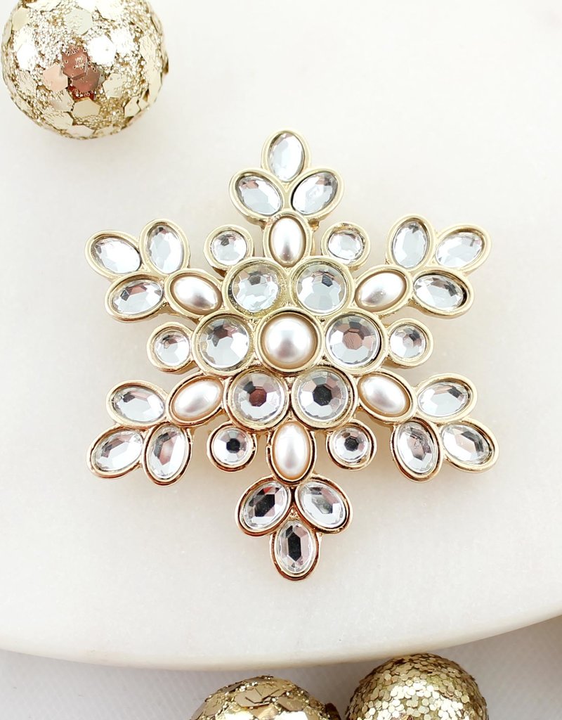 Gold Pearl & Crystal Snowflake Pin/Pendant