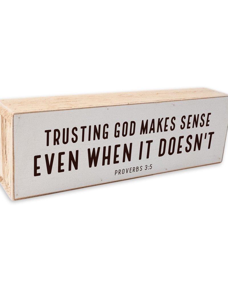 12X4 Trusting God Shelf Sitter Black Text on White Background