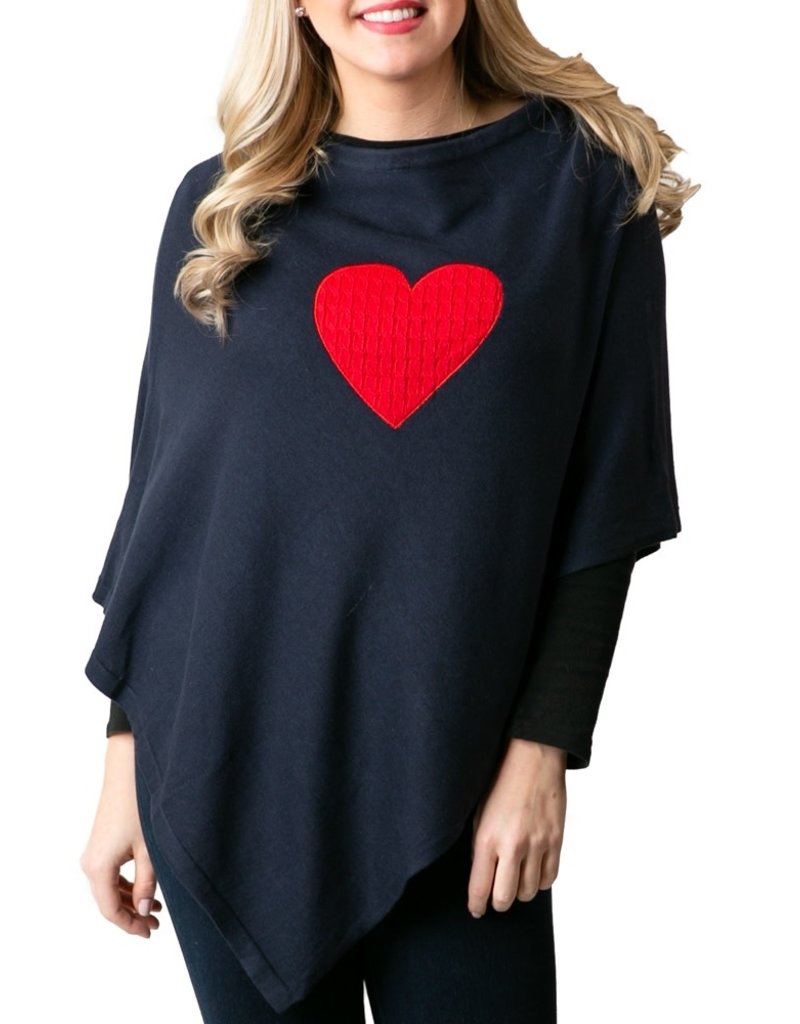 Poncho Navy with Cable Knit Red Heart