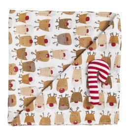 Reindeer Swaddle & Rattle Set