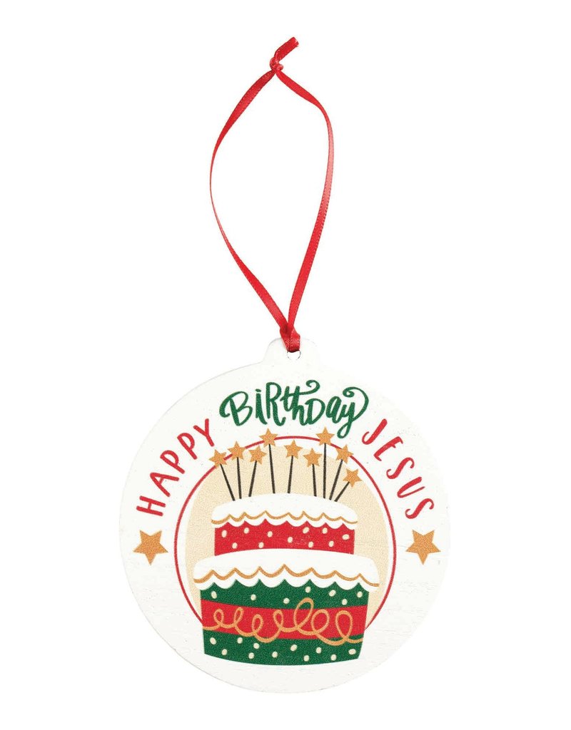 HAPPY BIRTHDAY JESUS CAKE WHITE ORNAMENT