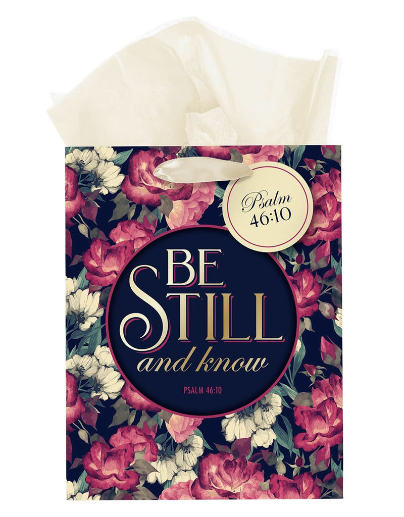 Be Still Vintage Floral Medium Gift Bag – Psalm 46:10
