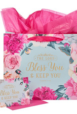 Bless You & Keep You Pink Floral Large Gift Bag w/Card - Numbers 6:24