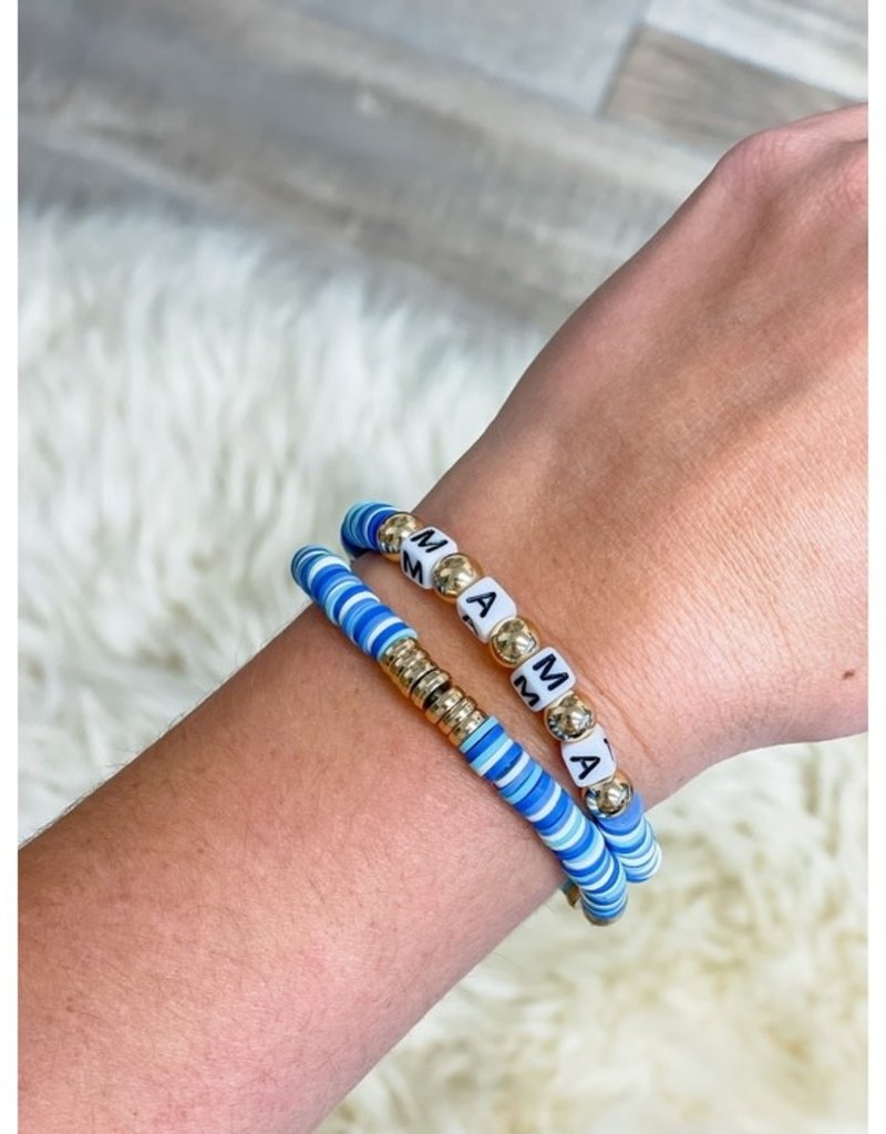 Mama' Stretch Bracelet Set- Blue