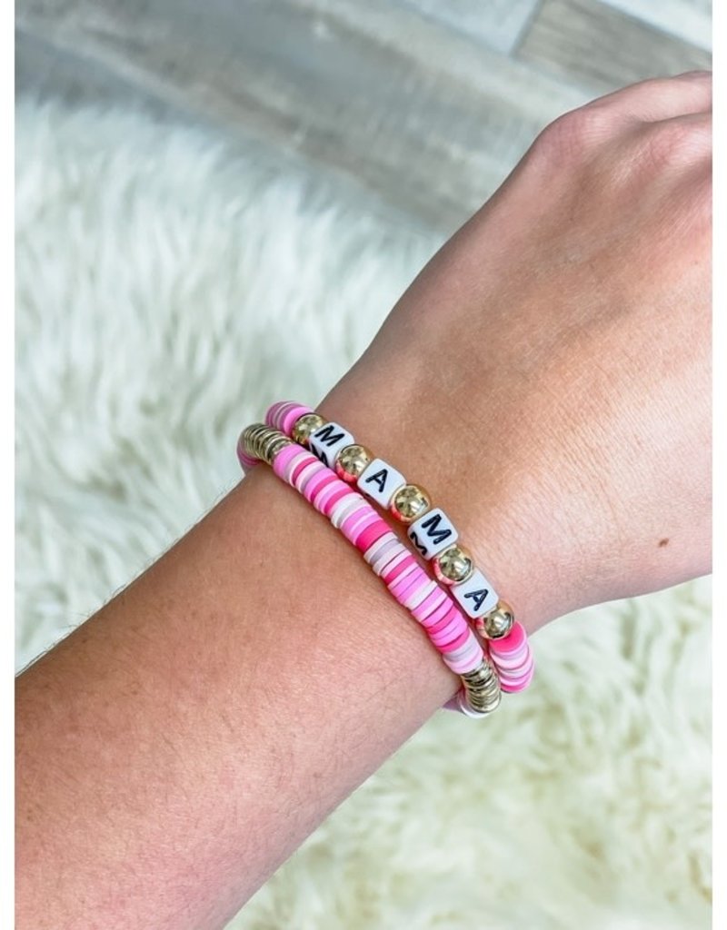 Mama' Stretch Bracelet Set- Pink