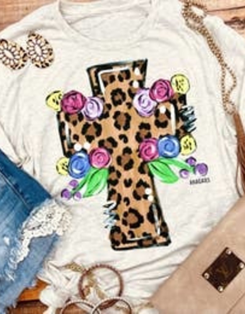 Hand Painted Leopard Cross T