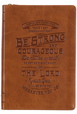 Be Strong Brown Faux Leather Journal w/Zippered Closure - Joshua 1:9