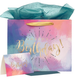 Happy Birthday Multicolored Large Gift Bag Set with Card & Tissue Paper