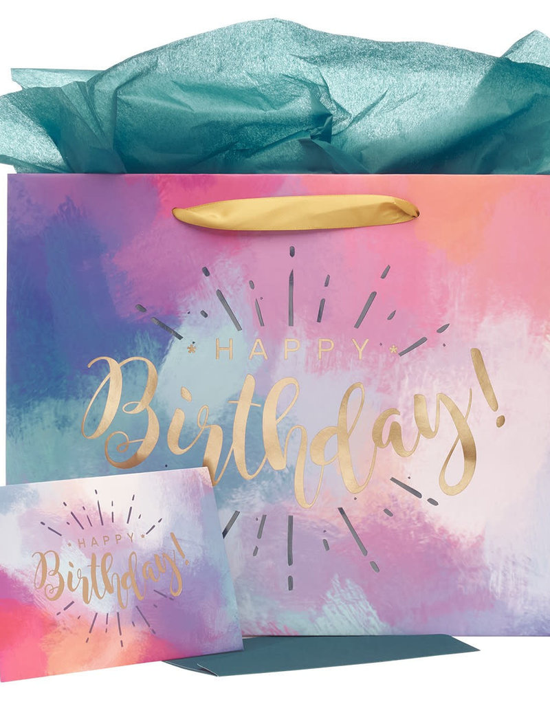 Happy Birthday Multicolored Large Gift Bag Set with Card & Tissue Paper