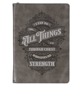 All things through Christ Gray Faux Leather Classic Journal