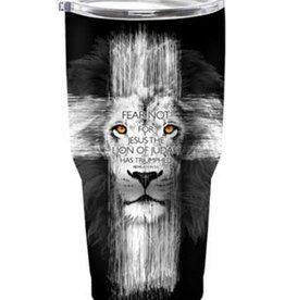 Lion Of Judah Cross, Stainless Steel Mug, Black, 30 oz