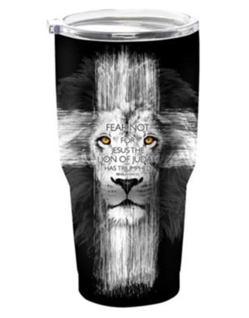 Lion Of Judah Cross, Stainless Steel Mug, Black, 30 oz