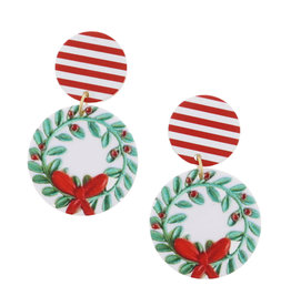 Red & White Circle Post Wreath Earring