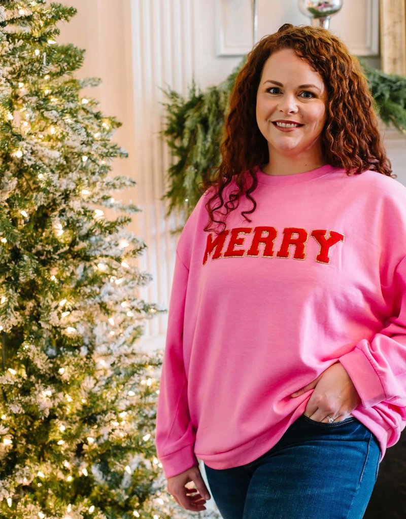 Merry Sweatshirt on Pink