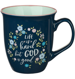 God is Good Navy Floral Ceramic Coffee Mug