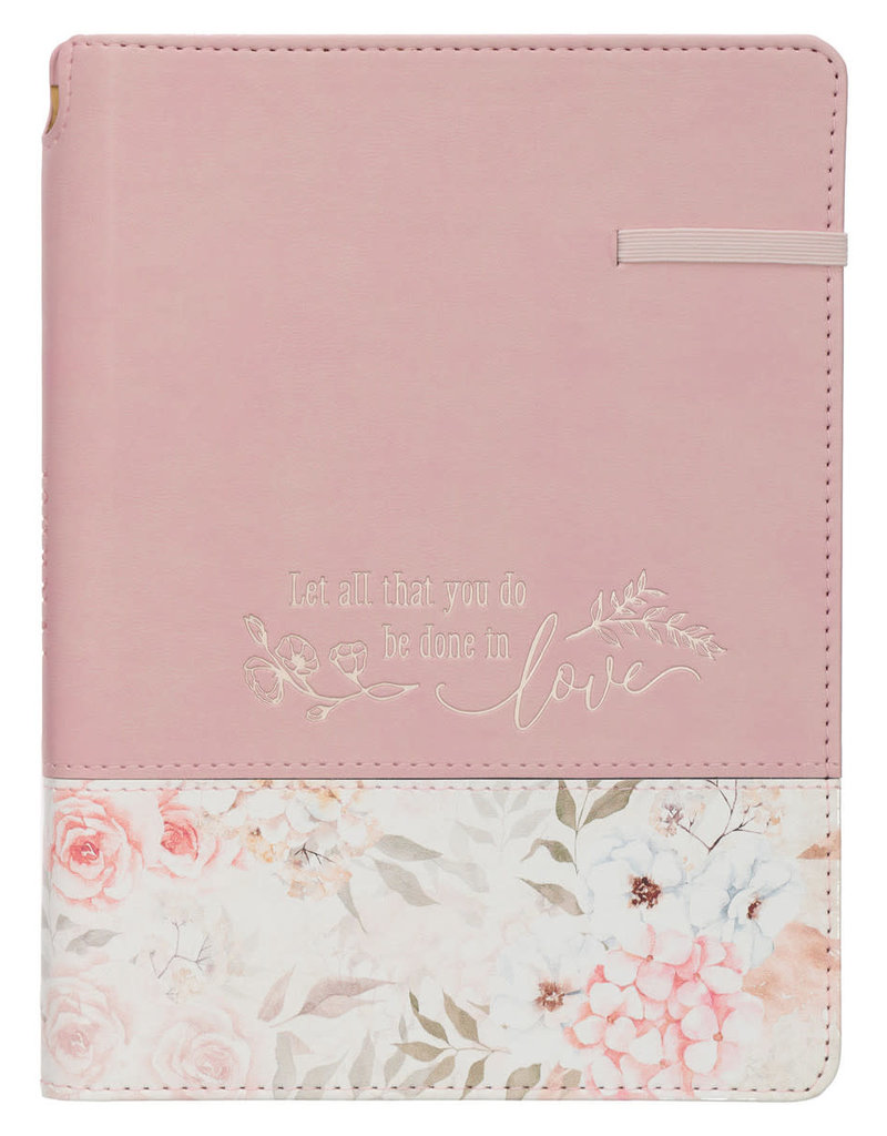 Done in Love Pink Floral Classic Journal w/ Pen Holder - 1 Corinthians 16:14