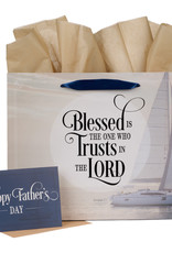 Blessed is the One Nautical Navy Large Landscape Gift Bag with Card - Jeremiah 17:7