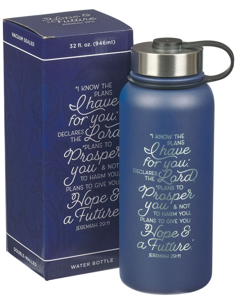 I Know the Plan Blue Stainless Steel Water Bottle - Jeremiah 29:11