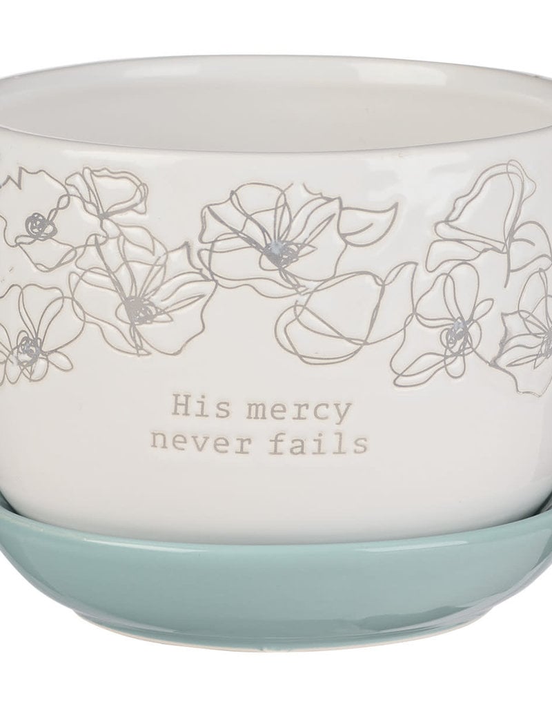 Mercy White and Light Blue Planter Pot with Saucer