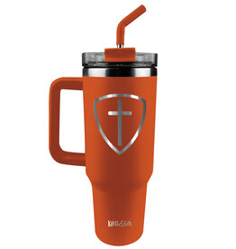 40 oz Stainless Steel Mug With Straw Cross Shield