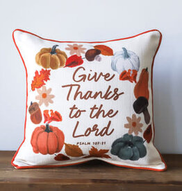 Give Thanks to the Lord Wreath Pillow - Piping Burnt Orange