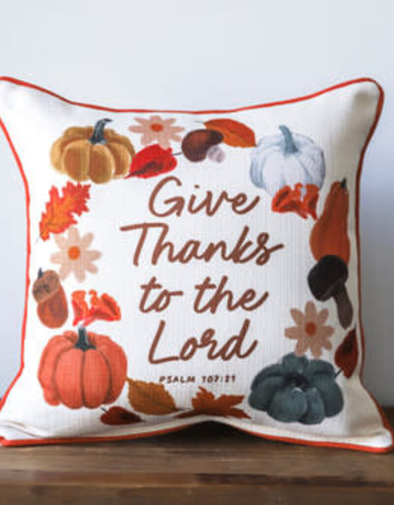 Give Thanks to the Lord Wreath Pillow - Piping Burnt Orange