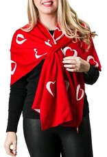 Katie Knit Print Keyhole Wrap-Red W/White Hearts