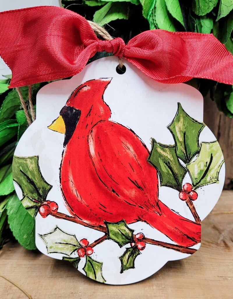 Cardinal On Holly Branch  Ornament