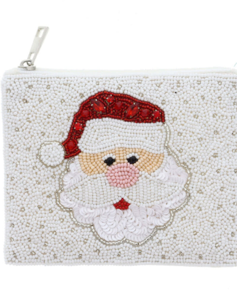 BEADED SANTA FACE WITH CRYSTAL ACCENTS COIN PURSE
