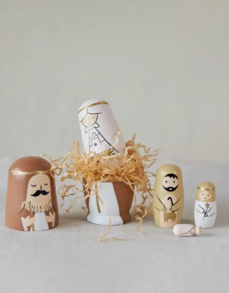 Wood Nativity Nesting Dolls