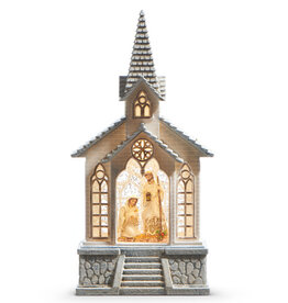11.25" HOLY FAMILY MUSICAL LIGHTED WATER CHURCH