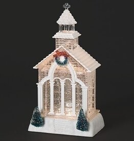 1.5"H LIGHTED SWIRL CHURCH W/ TREE AND WREATH