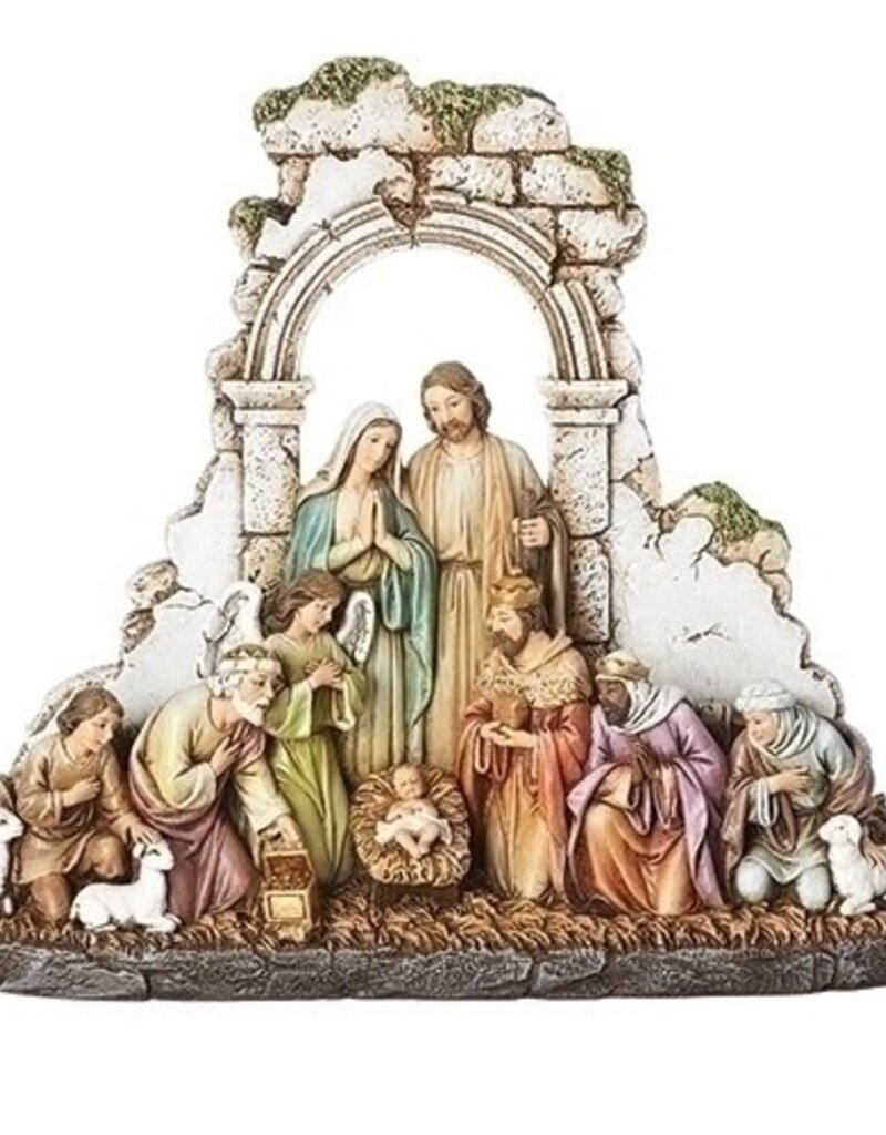 8.5" KNEELING NATIVITY W/STONE WALL