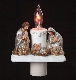 5.5"H NIGHT LIGHT HOLY FAMILY GOLD, SILVER