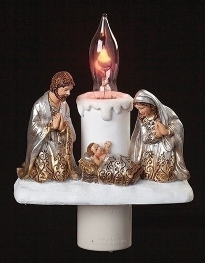 5.5"H NIGHT LIGHT HOLY FAMILY GOLD, SILVER