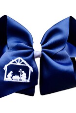 Nativity Embroidered Bow Navy 6"
