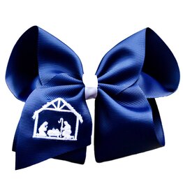 Nativity Embroidered Bow Navy 6"